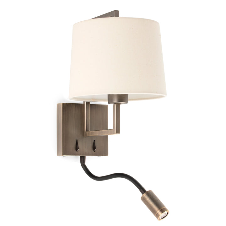 Applique Frame or vieilli avec liseuse, abat-jour beige, de Faro Barcelona