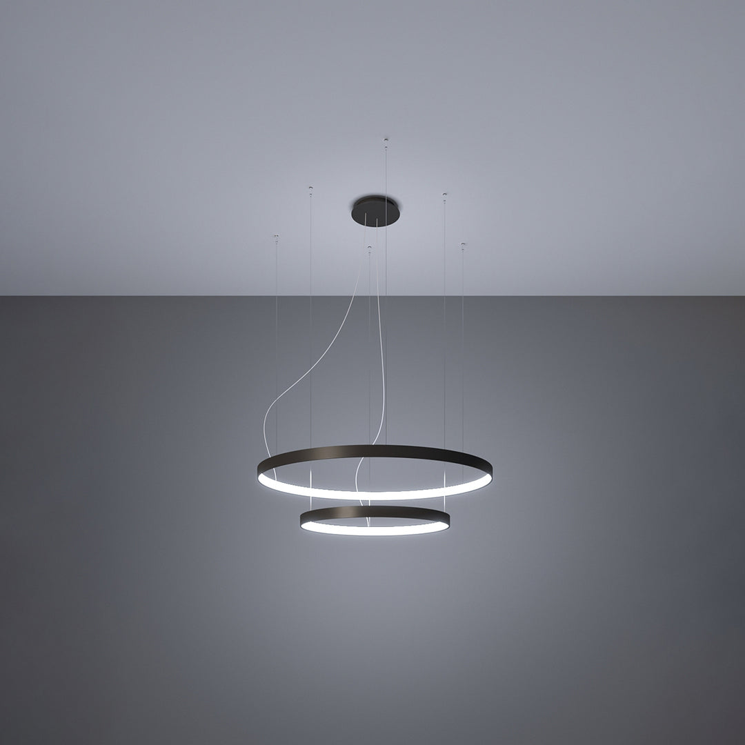 Lustre anneau RIO noir allumée, suspendu