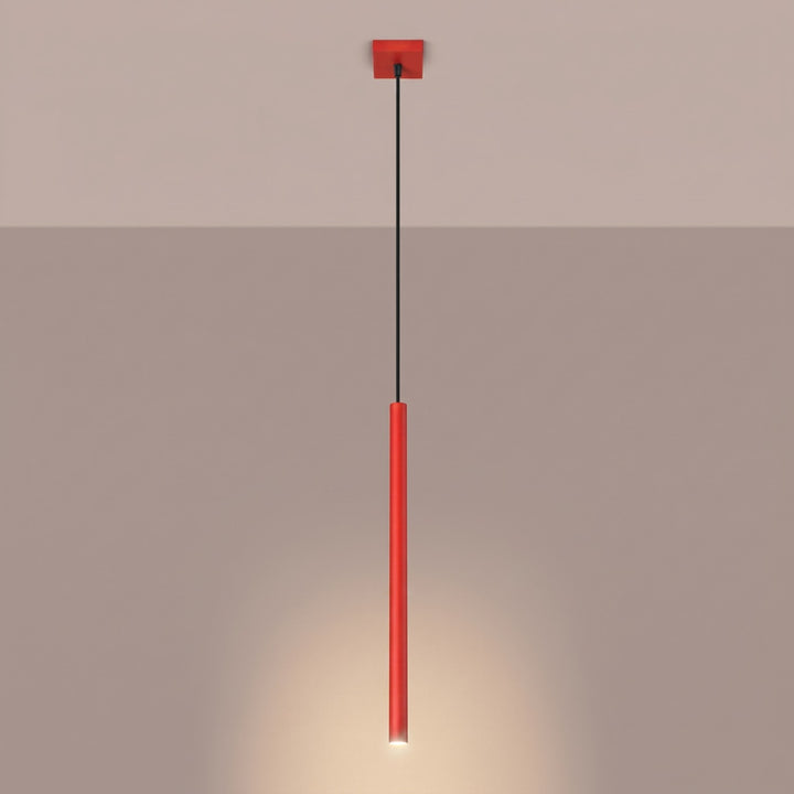 Suspension tube fin rouge allumée