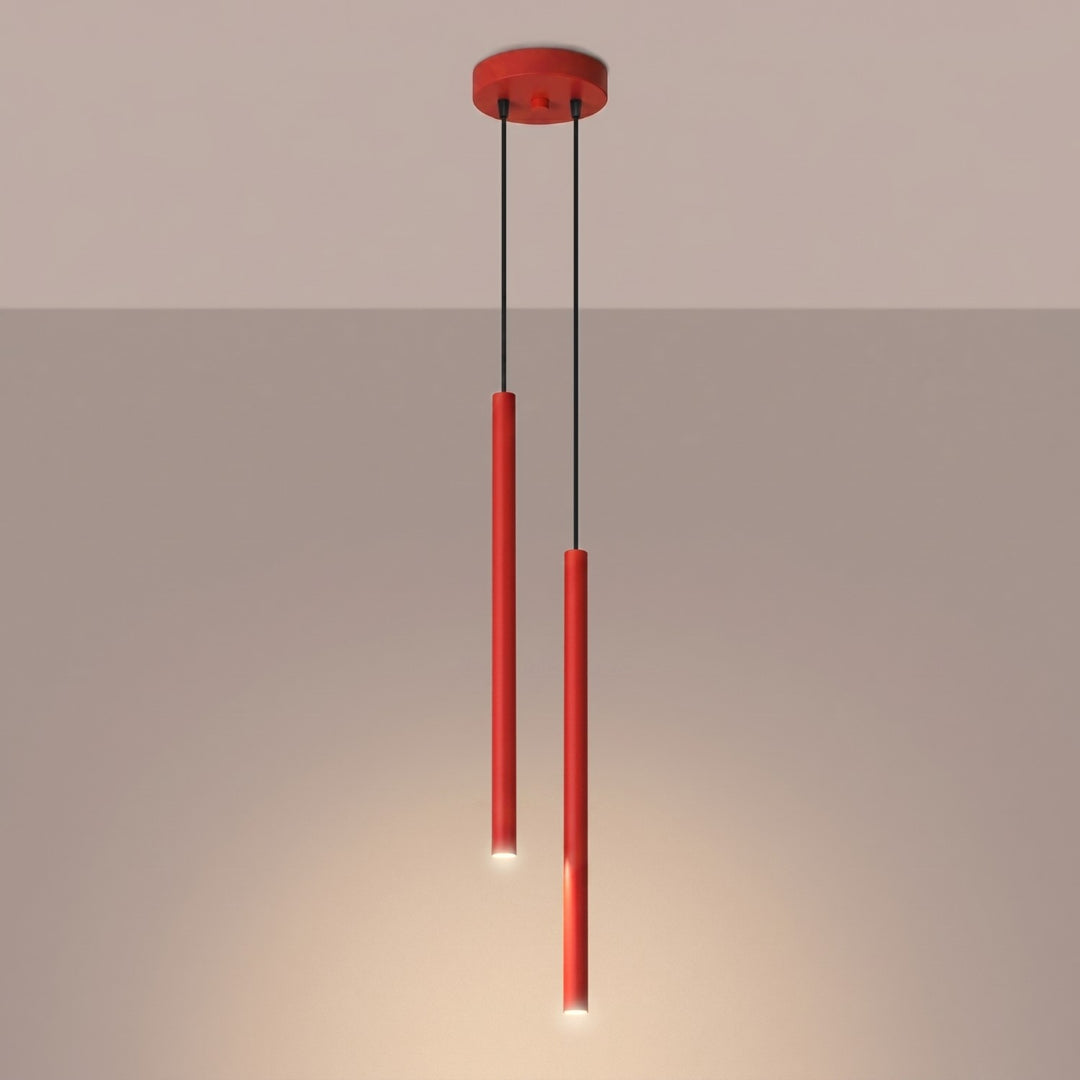 Suspension tube fin rouge allumée