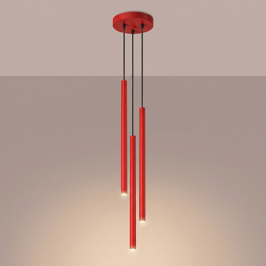 Suspension tube fin rouge allumée