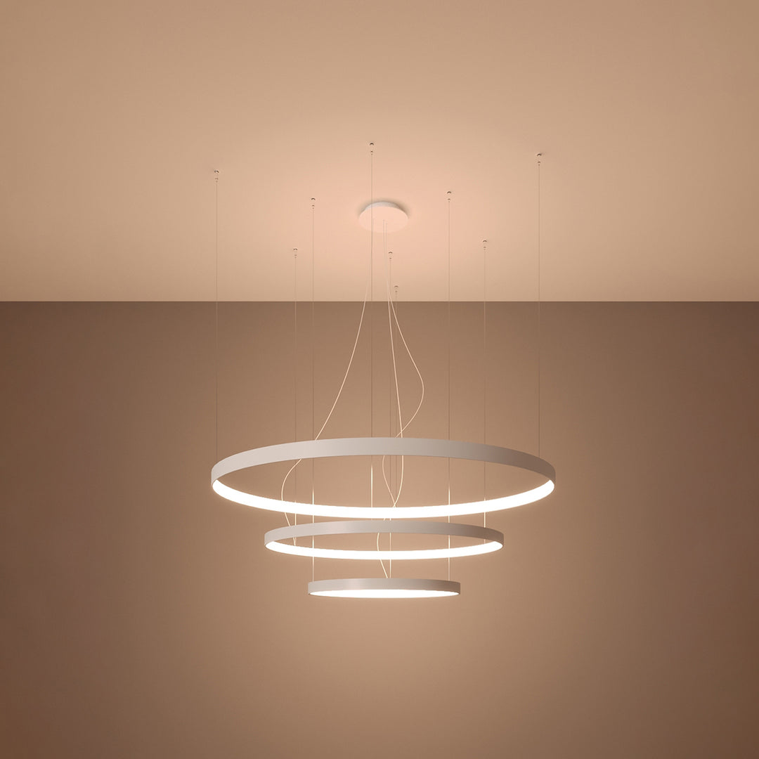 Lustre anneau RIO blanc allumée, suspendu