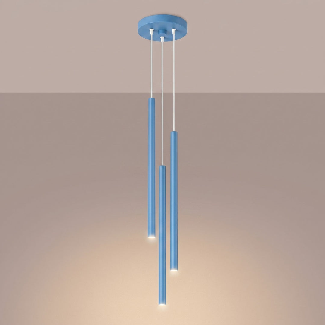 Suspension tube fin bleu clair allumée
