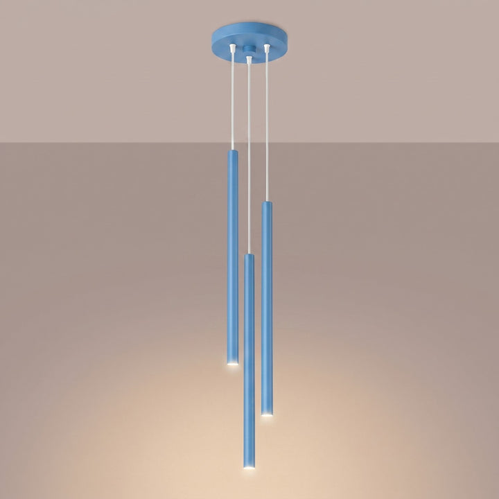 Suspension tube fin bleu clair allumée