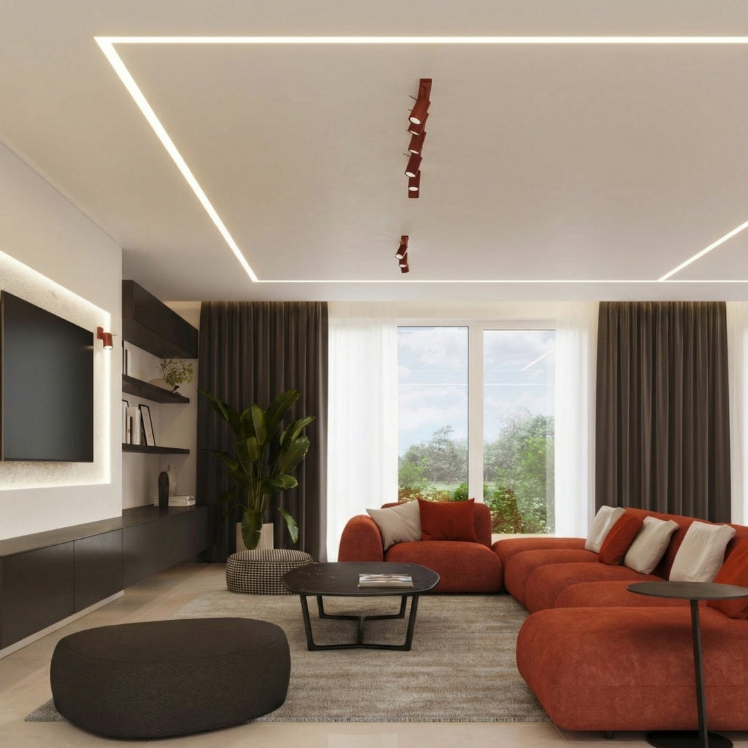 Luminaire Plafonnier bordeaux dans un intérieur contemporain