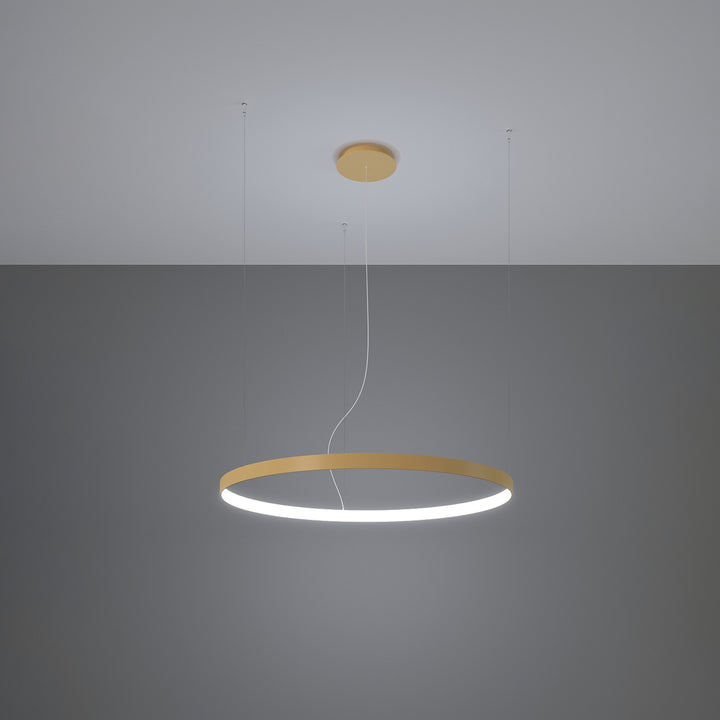 Lustre anneau RIO doré allumée, suspendu
