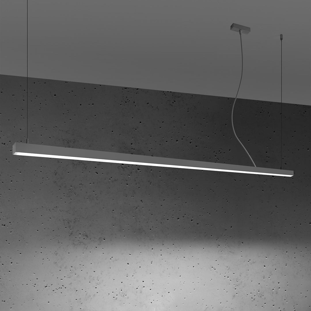 Suspension linéaire PINNE gris allumée, suspendue