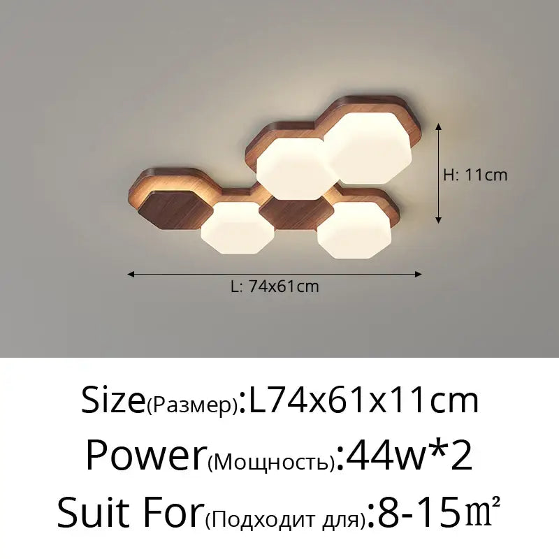 Plafonnier led design géométrique en bois moderne