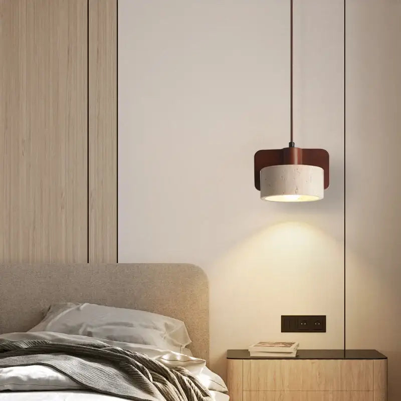 Suspension luminaire travertin design minimaliste naturel