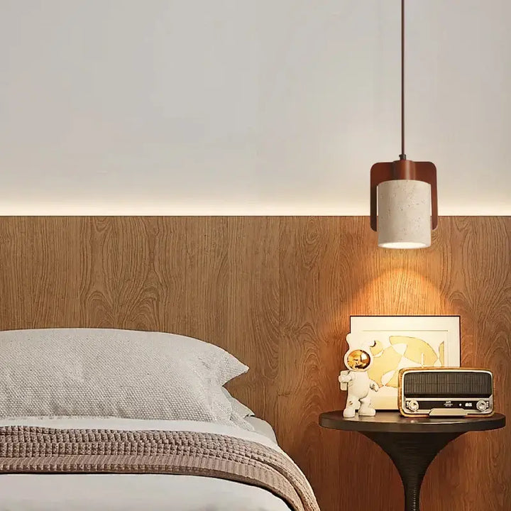 Suspension luminaire travertin design minimaliste naturel