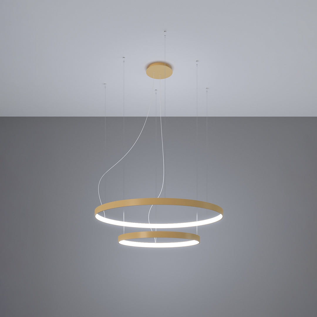 Lustre anneau RIO doré allumée, suspendu