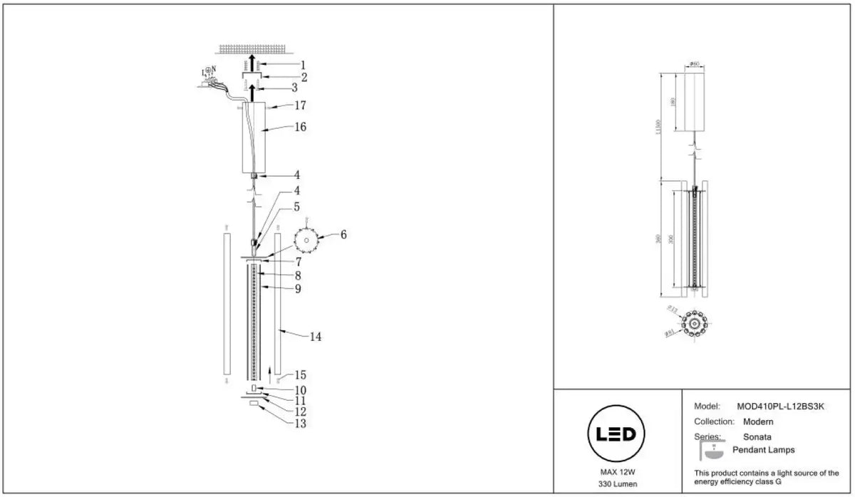 Schéma d'installation du luminaire