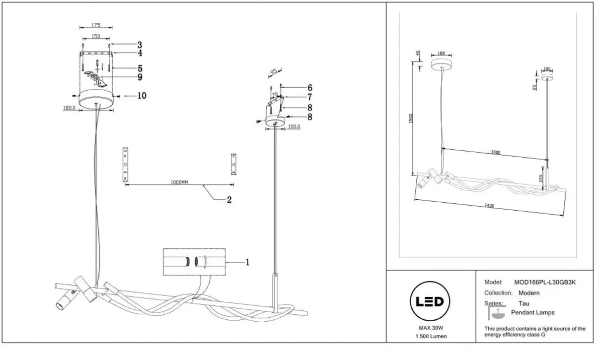 Schéma d'installation du luminaire