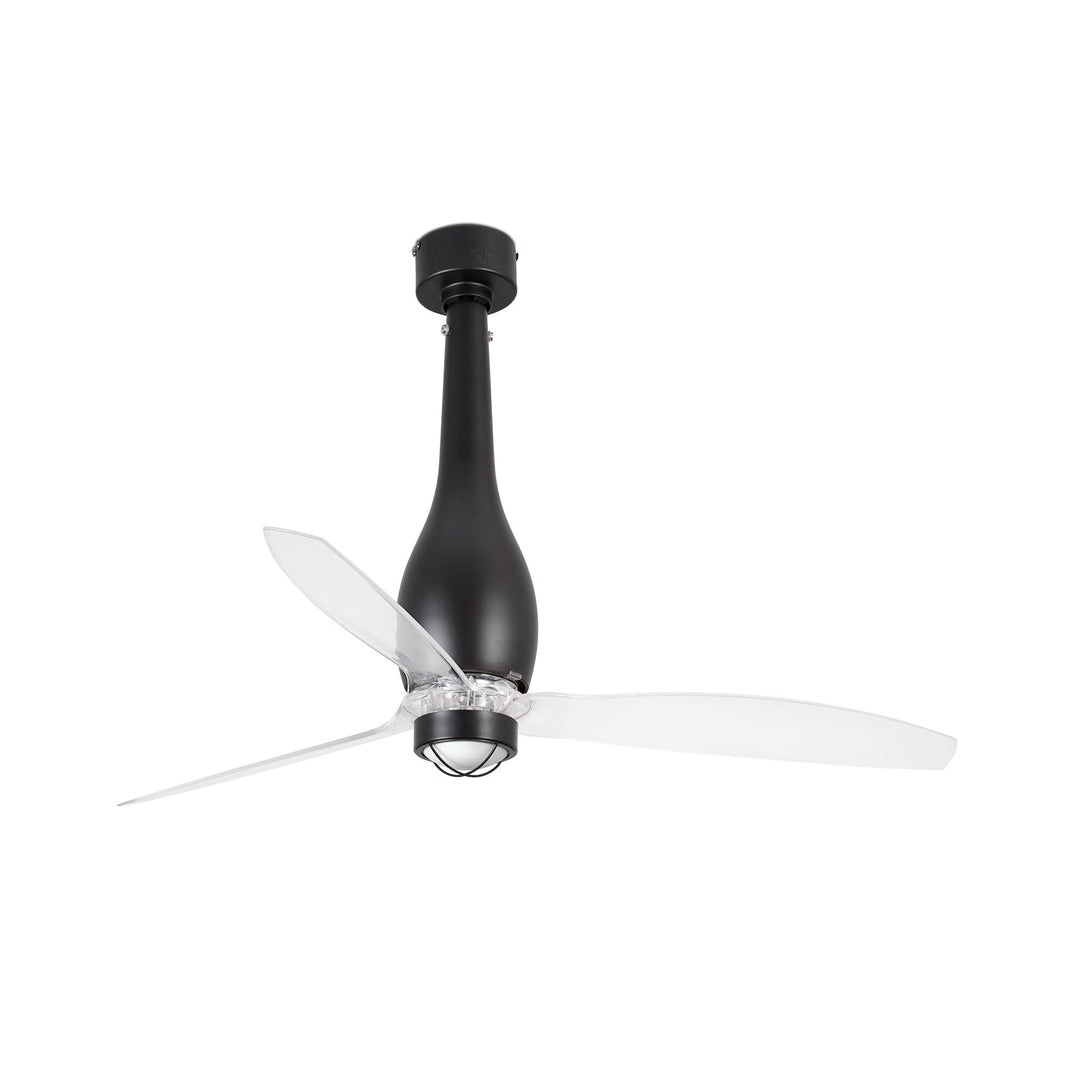 Ventilateur Eterfan noir mat à pales transparentes, avec lumière LED
