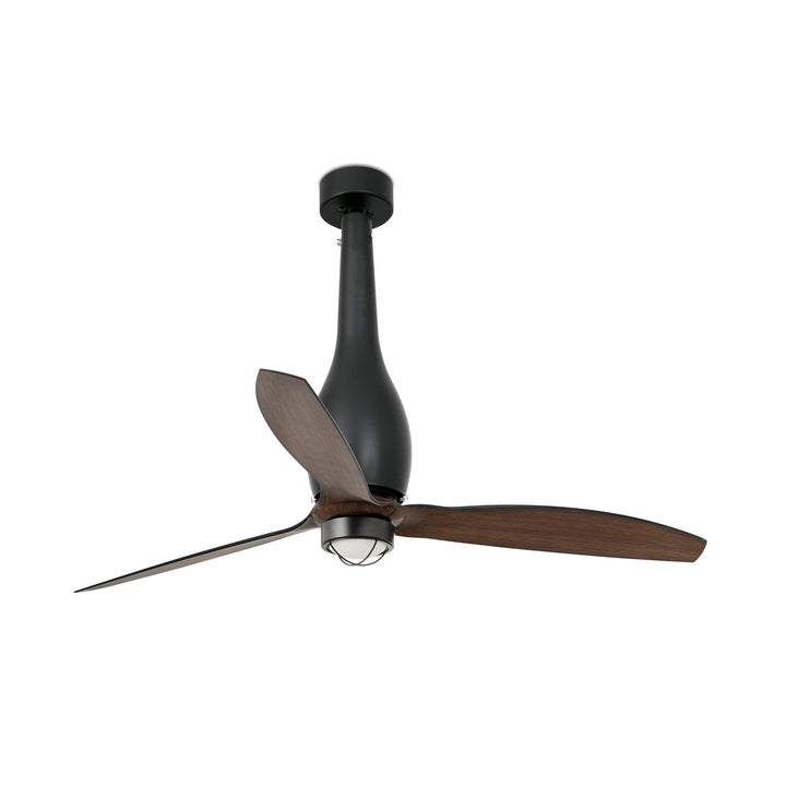 Ventilateur Eterfan noir mat à pales noyer, avec lumière LED