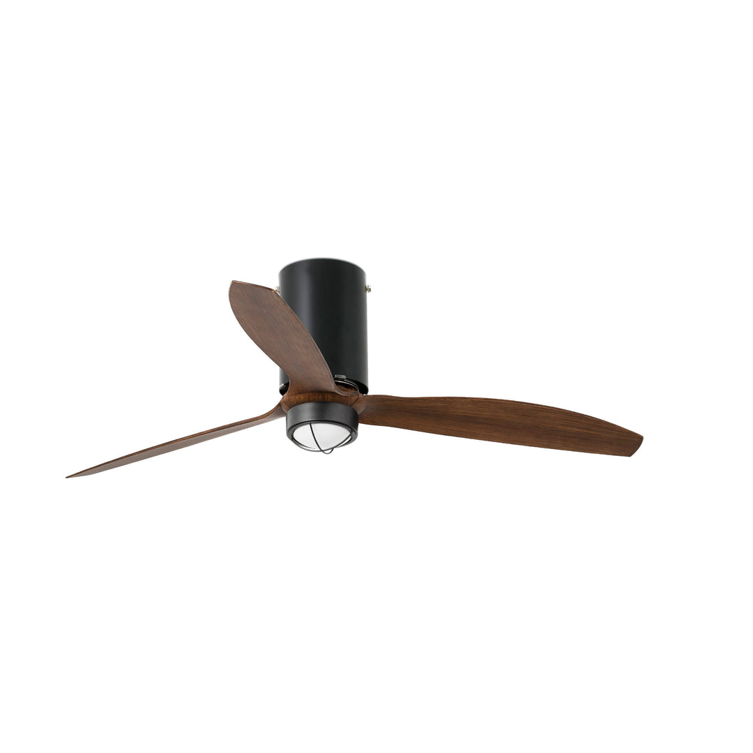 Ventilateur Mini Tube Fan noir mat aux pales noyer avec lumière LED