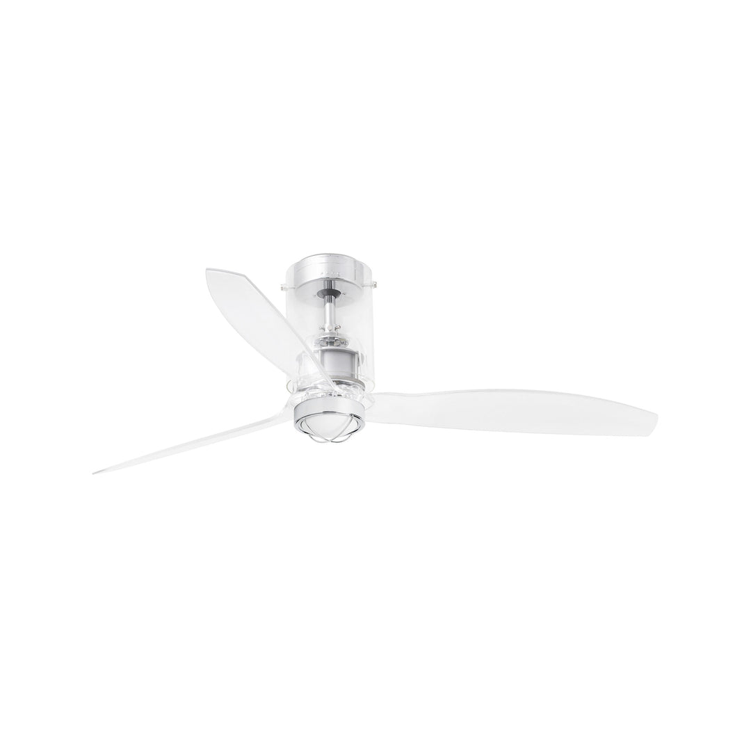 Ventilateur Mini Tube Fan chromé aux pales transparentes avec lumière LED