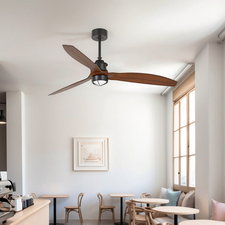 Ventilateur de plafond Just Fan noir et noyer avec lumière dans un intérieur