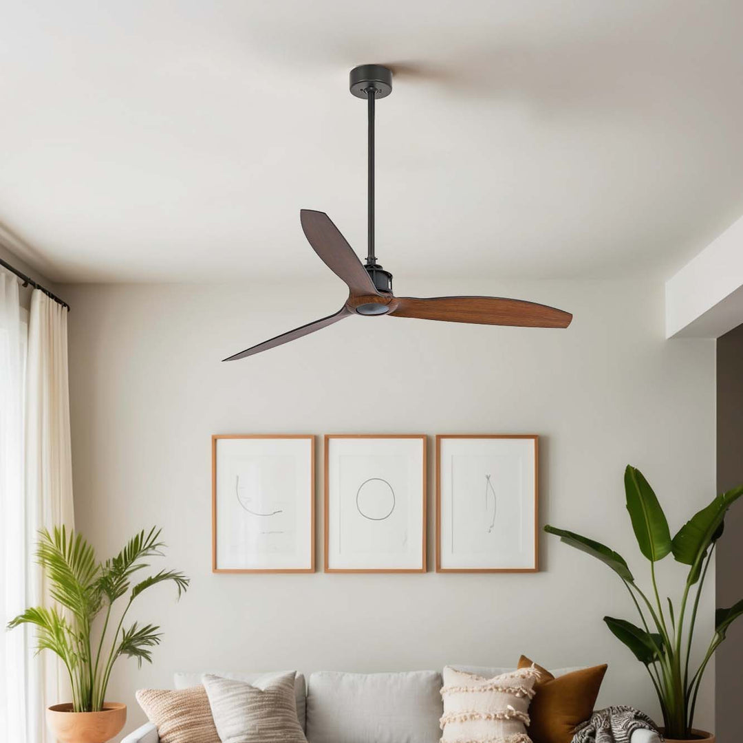 Ventilateur de plafond Just Fan noir et noyer en situation