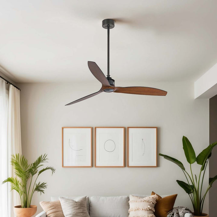 Ventilateur de plafond Just Fan noir et noyer en situation