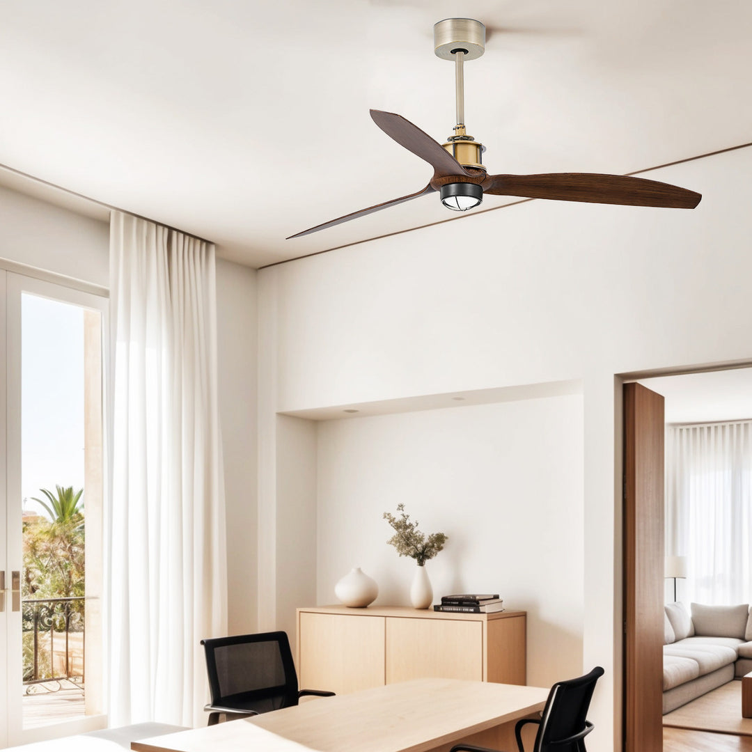 Ventilateur de plafond Just Fan or vieilli et noyer avec lumière dans un intérieur