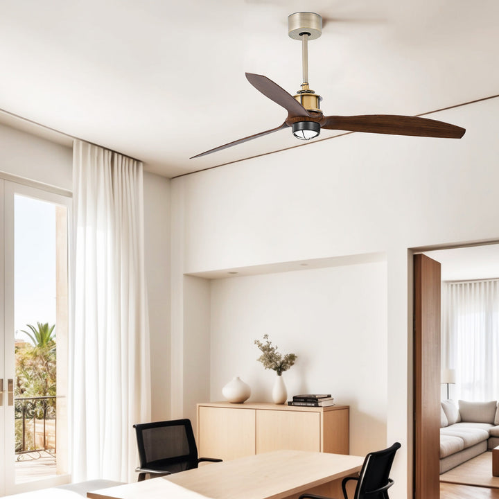 Ventilateur de plafond Just Fan or vieilli et noyer avec lumière dans un intérieur