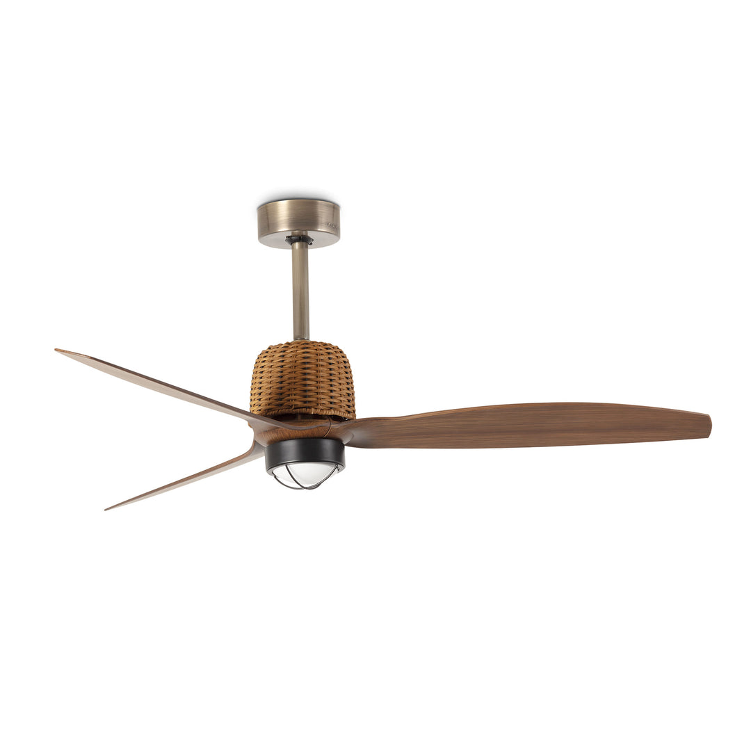Ventilateur de plafond Weaver or vieilli et noyer avec lumière LED