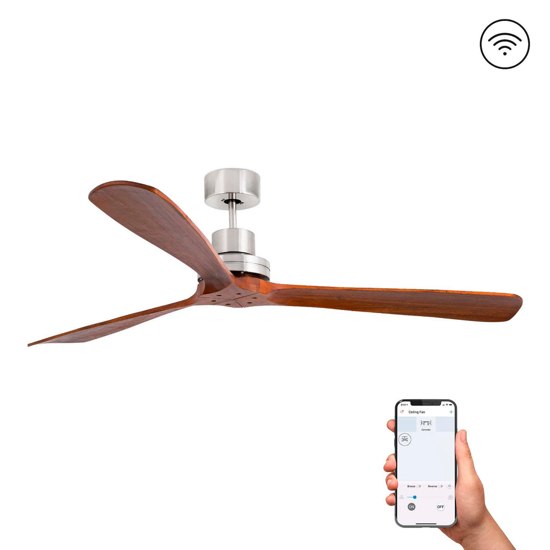 Ventilateur de plafond Lantau XL nickel mat, pales noyer, sans lumière, Tuya, de Faro Barcelona