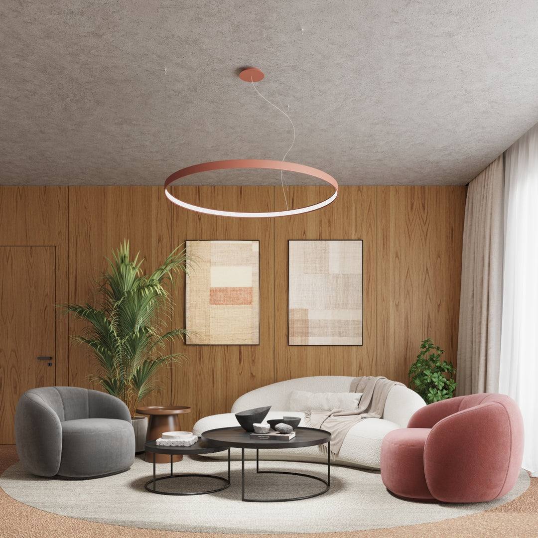 Lustre anneau RIO beige dans un salon