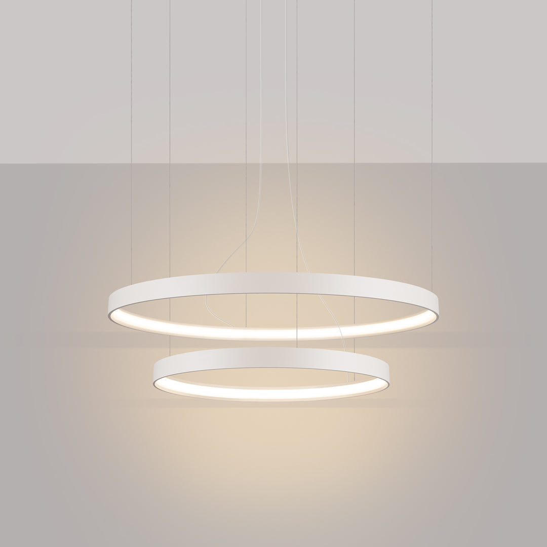 Lustre anneau RIO beige allumée, suspendu