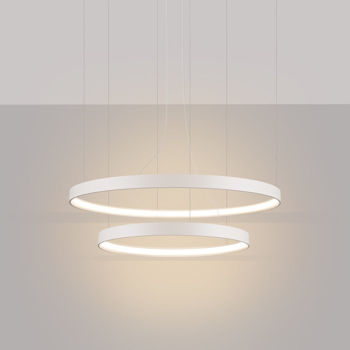Lustre anneau RIO beige allumée, suspendu