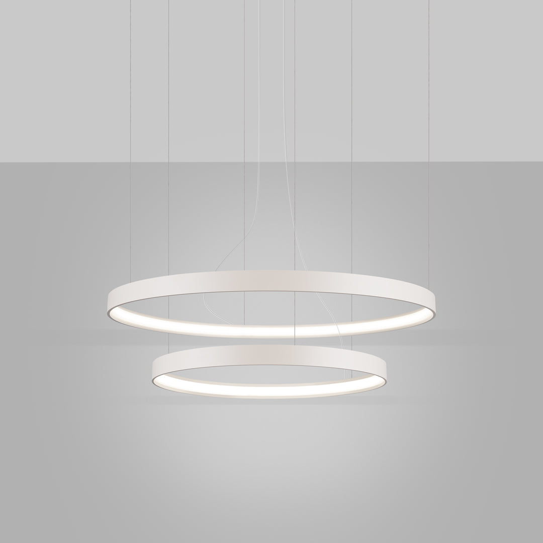 Lustre anneau RIO beige allumée, suspendu