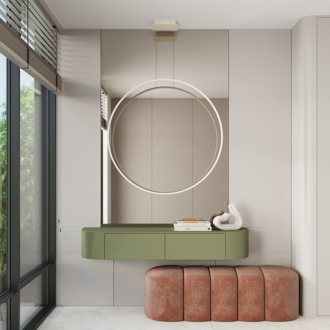 Suspension anneau RIO beige dans une chambre