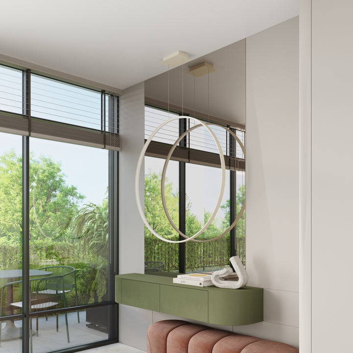 Suspension anneau RIO beige au-dessus d'une coiffeuse
