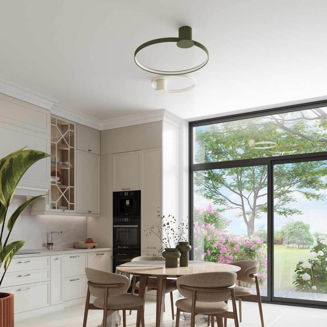 Plafonnier anneau RIO beige dans un salon