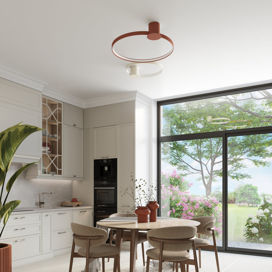 Plafonnier anneau RIO beige dans un salon