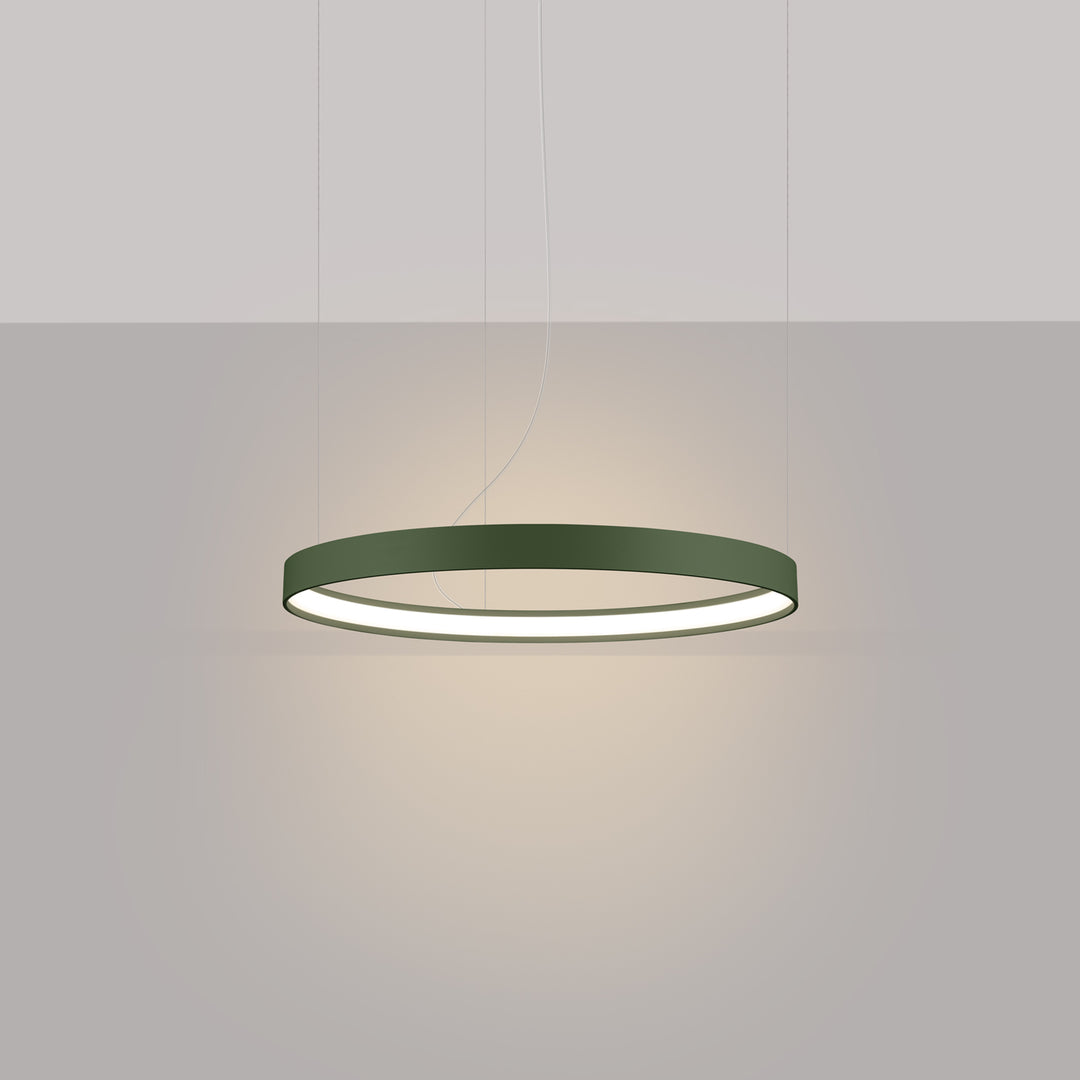 Lustre anneau RIO vert olive allumée, suspendu