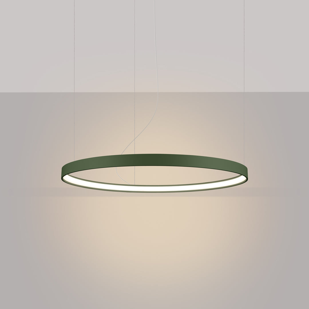 Lustre anneau RIO vert olive allumée, suspendu