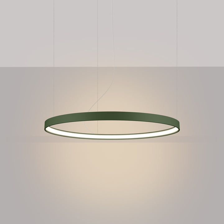 Lustre anneau RIO vert olive allumée, suspendu