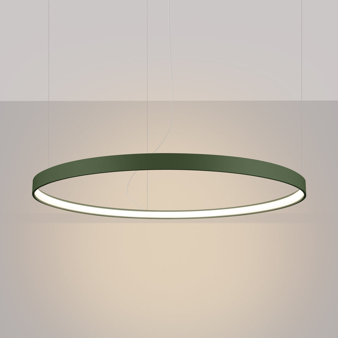 Lustre anneau RIO vert olive allumée, suspendu