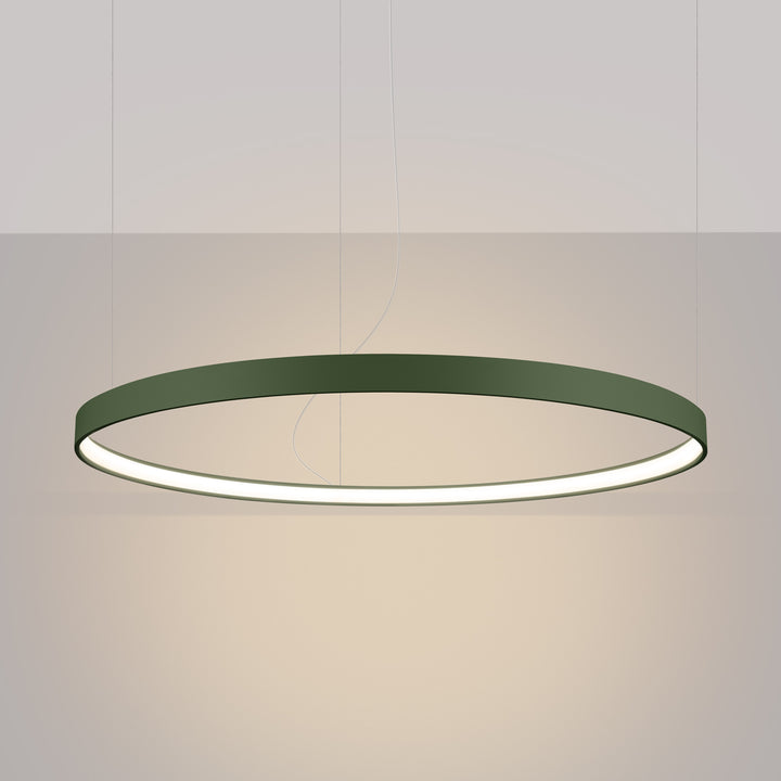 Lustre anneau RIO vert olive allumée, suspendu