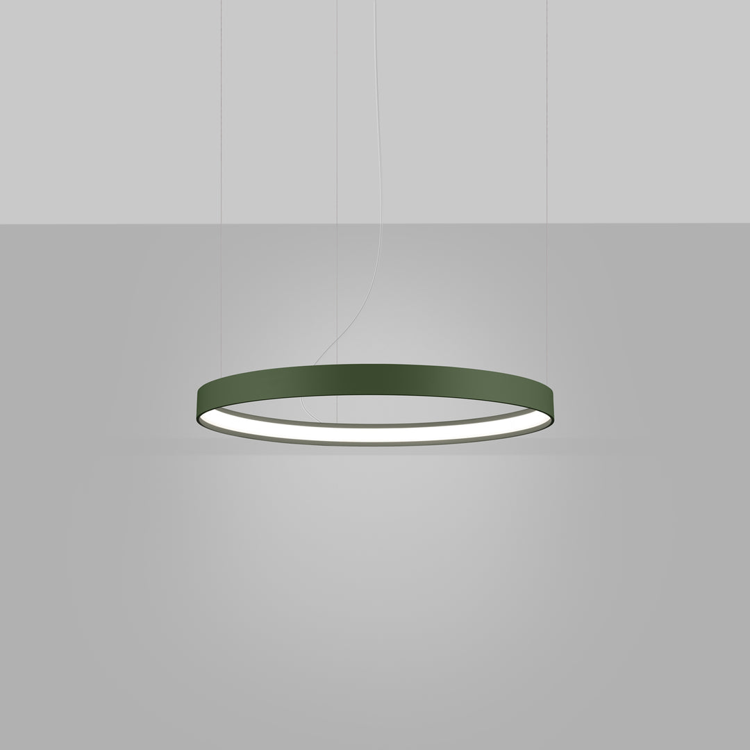 Lustre anneau RIO vert olive allumée, suspendu