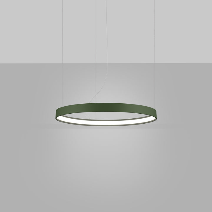 Lustre anneau RIO vert olive allumée, suspendu