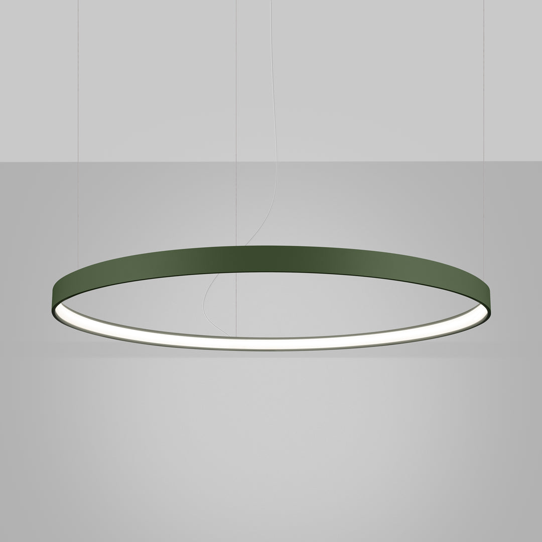 Lustre anneau RIO vert olive allumée, suspendu