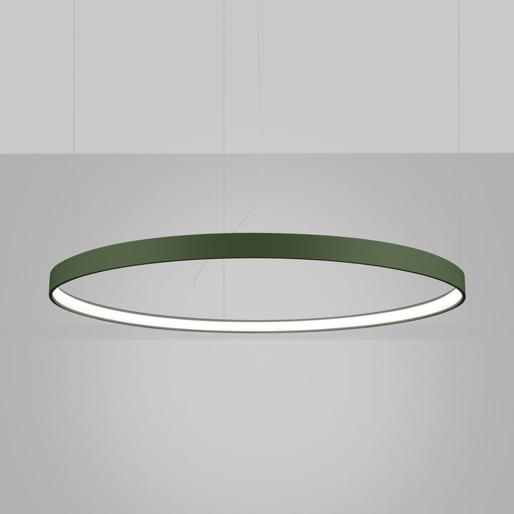 Lustre anneau RIO vert olive allumée, suspendu