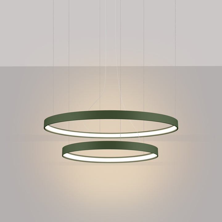 Lustre anneau RIO vert olive allumée, suspendu