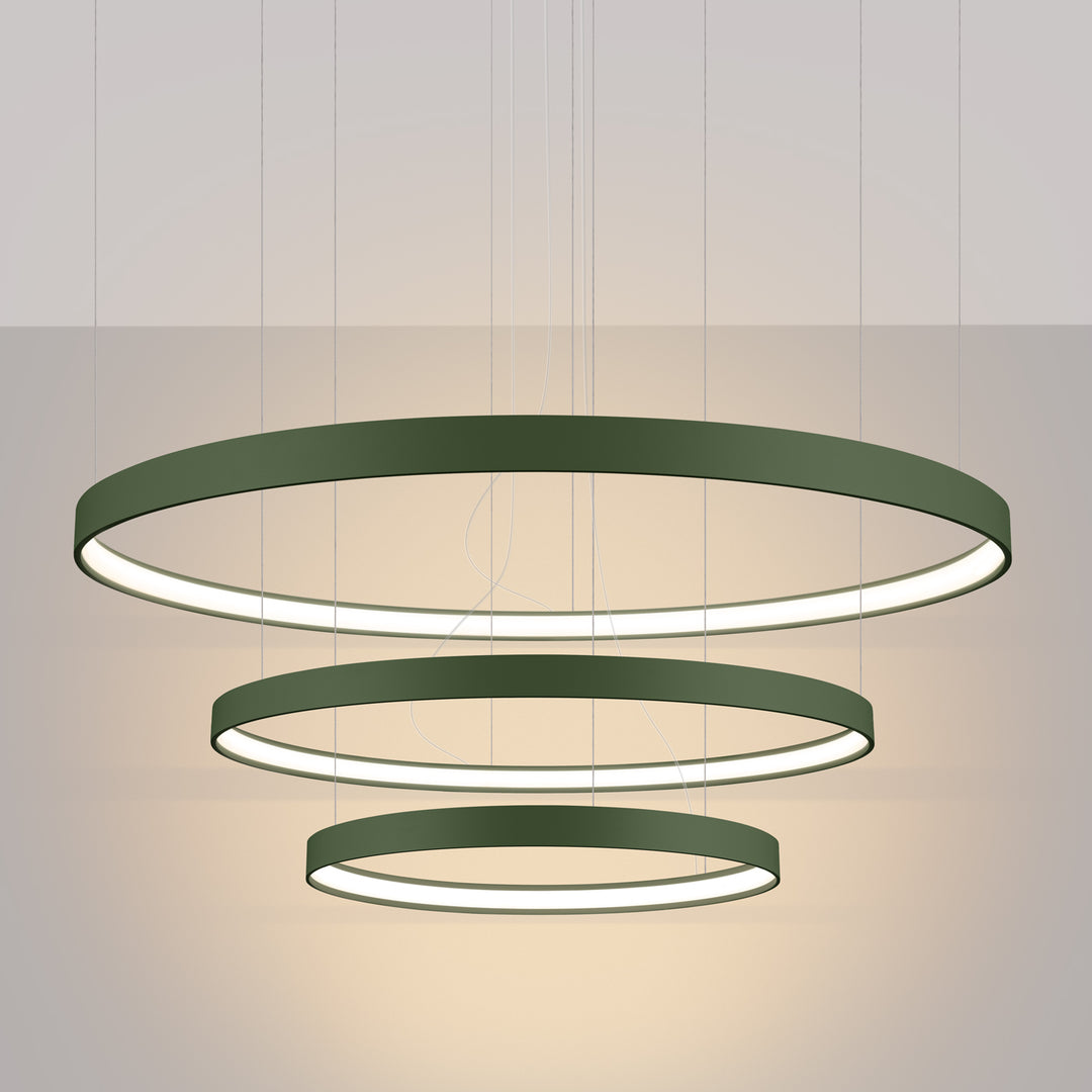 Lustre anneau RIO vert olive allumée, suspendu