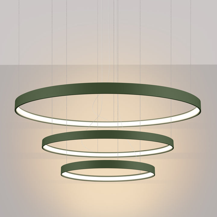 Lustre anneau RIO vert olive allumée, suspendu