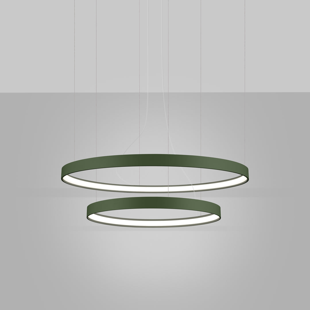 Lustre anneau RIO vert olive allumée, suspendu
