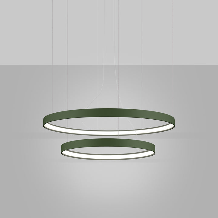 Lustre anneau RIO vert olive allumée, suspendu